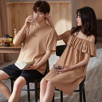 2 sets of prices Summer Korean version lovers pyjamas ladies pure cotton harnesses sexy sleeping skirts for men Jane about a thin family of home clothes