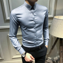 Shirt mens long-sleeved spring new solid color youth handsome shirt Korean version of the trend of all-match casual inch clothes men free of ironing