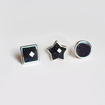 925 Sterling Silver Personality Zijin Sand Earrings Male Korean Handsome Punk Style Black Round Joker Simple Earrings Female