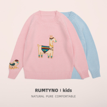 2020 spring and autumn Childrens clothes Childrens pure cotton sweater girl girls sleeve head round collar knit cardiovert small alpaca version