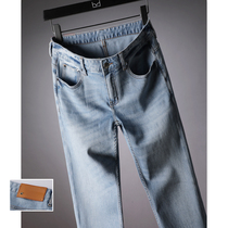 Summer Joker single product light color retro wash water jeans men micro-elastic slim casual straight jeans trousers