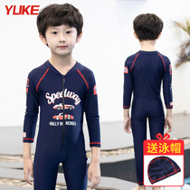  Childrens swimsuit Boys  middle and large childrens one-piece long-sleeved sunscreen swimsuit Boys swimming trunks Wetsuit Jellyfish swimming suit