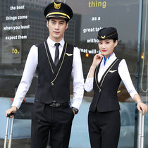Flight attendant uniform professional suit women men and women with the same vest three-piece set autumn and winter beautician tooling front desk work clothes