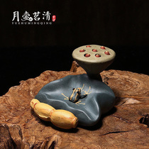 Yixing purple sand tea pet ornaments lotus tea ceremony tea pot cover to Frog Lotus seed personality all pure handmade accessories