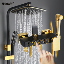 Black shower shower set all copper faucet bathroom shower thermostatic bath nozzle digital display golden shower