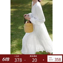 Beautiful emperor Yaselle fiber style white v collar dress 2022 Summer new high waisted cake dress