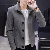 Men's jacket tide brand Korean version of autumn and winter trend woolen windbreaker men's short casual handsome padded woolen coat