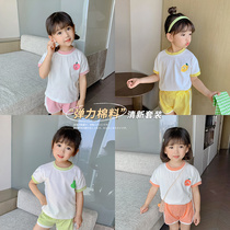 Girls summer suit baby short-sleeved shorts 2021 new childrens clothing childrens summer clothing girls two-piece Korean version