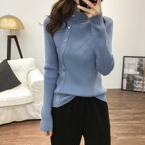 Solid color half high collar knitwear women autumn and winter Joker stretch thin design sense top long sleeve sweater base shirt