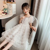 South Korean girls dress in dress Summer thin Chinese girl foreign air mesh yarn princess dresses over knee super fairy cake skirt children