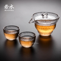 Japanese style first snow glass cover Bowl hammer pattern hand grab pot tea bowl Sancha bowl thick heat-resistant kung fu tea set set