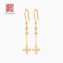 Old silversmith Jin Yuliang with a 999 foot gold ear pendant brief Personality Fashion Pure Gold Earrings Gold Earrings
