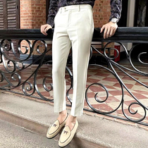 Free-ironing slim stretch nine-point pants mens British business drooping foot slacks Professional solid color light luxury pants
