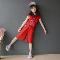 2022 Girls short sleeve suit Summer clothes Childrens tennis Red Ocean Gas Two sets CUHK Tong Leisure 50% shorts Korean version