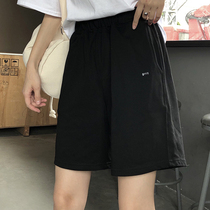 Black five-point pants womens summer 2021 New loose student elastic waist sports wide leg pants shorts casual pants tide