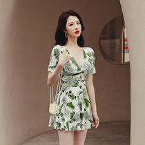 Korean Swimsuit Women Conjoined Dress Style Conservative Explicit slim Belly Foam Spa Flat Corner Small Breasts Woo Big Code Net Red Swimsuit