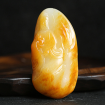 Taiyou Xinjiang Hetian Jade seed material yellow skin you long Guanyin men and women pendant pendant neck decoration 75 7G orphan