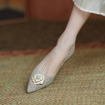 Givenivan wynja woman flowers ~ self-leaving section @2021 year pointed little fragrant wind low heel rivet flat bottom shallow mouth