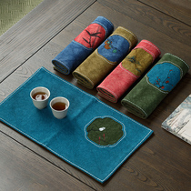 Chol Minza Dyeing Canvas Haitang Window Open Window Double Sided Small Tea Mat Cotton Hemp Dry Tea Mat Tea Table Cloth Mat Table Flag Zen