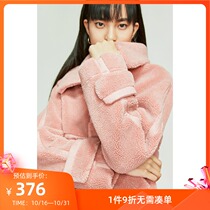 Lily winter new womens fashion solid color lapel zipper loose thick short green fur 3912