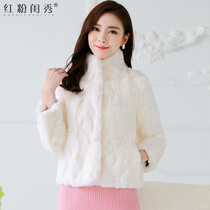 Haining true Rex Rabbit Hair 2021 Autumn and Winter New Fashion Stand Collar Temperament Slim Warm Fur Coat Short Women