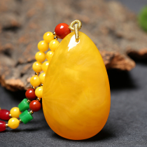 Beeswax pendant amber raw stone pure natural chicken oil yellow men and womens blood card sweater chain drop necklace