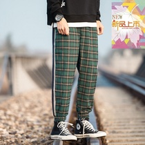 Plaid wide leg pants mens pants 2020 Spring and Autumn high waist slim Korean retro straight leg casual