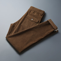 Tide Cards Autumn winter light Core suede mens pants Straight Drum Trends Business Casual Pants Fashion Mens Suede Long Pants