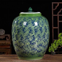 Jingdezhen ceramic rice tank 30kg 50kg with lid thick rice bucket kitchen flour tank household sealed storage tank