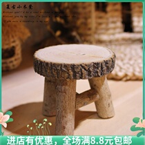 Retro small stool small ornaments Handmade solid wood small wooden chair small wooden stool Pastoral style shooting props Taobao Studio