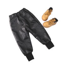 Leather pants warm boy girl resistant to dirty windproof leather pants plus suede child clothing leather pants winter casual tide Fan washed plus suede