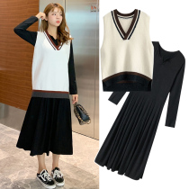 2021 New Tide Hepburn style French jumpsuit autumn and winter large size womens temperament fashion two-piece suit