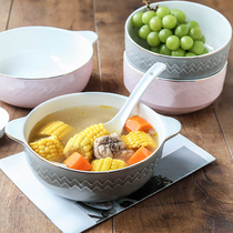 Light luxury modern binaural soup bowl large home Nordic ceramic bowl noodle bowl soup pot Korean tableware