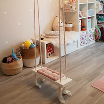 Childrens long Qianqian hanging chair childrens room decoration solid wooden cotton rope toy home ceiling hanging swing