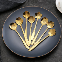 Stainless Steel Spoon Golden Cherry Blossom Spoon Creative Rose Stir Spoon Mark Cup Coffee Spoon Companion Gift Spoon