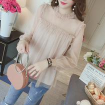 Special cabinet 2022 new spring and summer sweet and beautiful loose long sleeve web yarn lace lace blouse snow spinning undershirt woman
