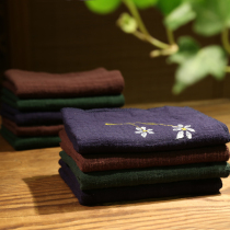 Plain hand-painted cotton and linen Japanese embroidery square scarf thickened strong absorbent kung fu tea mat Zen clean tea towel