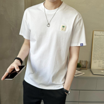 T-shirt men summer new white loose embroidery tide brand pure cotton high-end dry ice wire trend men short sleeve T-shirt