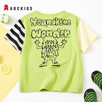 Abckids Childrens clothing Girls short-sleeved T-shirt Summer Korean version splicing Foreign style sweet cute Childrens short-sleeved tide brand