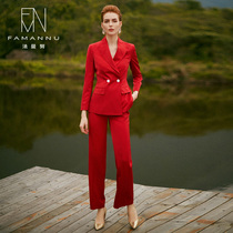 Atmospheric red stripes thin suit suit OL micro-Lama pants fashion temperament British style professional business dress women