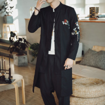 Chinese wind fake two windbreaker men long Tang suit embroidered disc buckle long coat national tide spring and autumn loose size