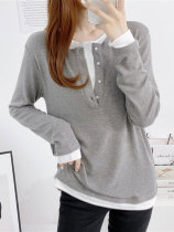 Lactation-feeding coat out of middle and long autumn cotton long sleeve T-shirt two pieces of spring and autumn wearing hundred and feeding clothes