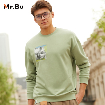 Mr Bu pure cotton long sleeve sweatshirt male 2021 autumn winter new big code youthful overcoat printed sweatshirt male KT01283