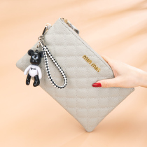 European station leather diamond clutch female 2021 new Korean fashion Joker mobile phone mini long wallet