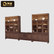 New Chinese style solid wood bookcase bookshelf simple modern plant Cabinet atmospheric lattice rack storage cabinet storage cabinet customization