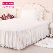 Clever life Princess style white one-piece bed skirt skirt three-piece bedspread thickened lace edge padded coral velvet
