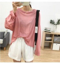 Korean spring and summer light casual T-shirt womens loose breathable round neck long sleeve base shirt Sunscreen clothing mask air conditioning shirt