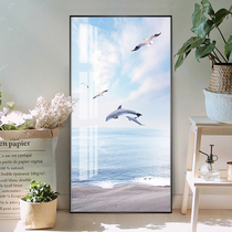 Nordic style crystal porcelain decorative painting Sea dolphin jumping beach framed painting entrance entrance porch pass House murals