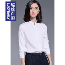 White shirt womens long-sleeved chiffon 2021 spring and autumn new fashion stand-up collar top design sense temperament business dress shirt