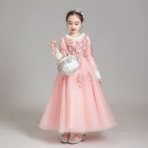 Childrens dress Princess dress Girls birthday long sleeve thickened velvet little flower girl piano performance suit high-end autumn and winter